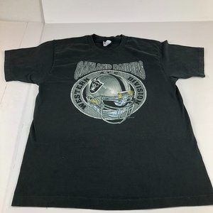 VTG 90s Pro Player Oakland Raiders Shirt Adult Large Black Faded Big Helmet Tee